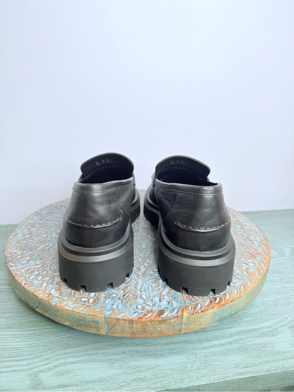 NWT Stuart Weitzman Ultra Lug Black Leather Double Tassel Loafer Size 12 - Picture 14 of 16